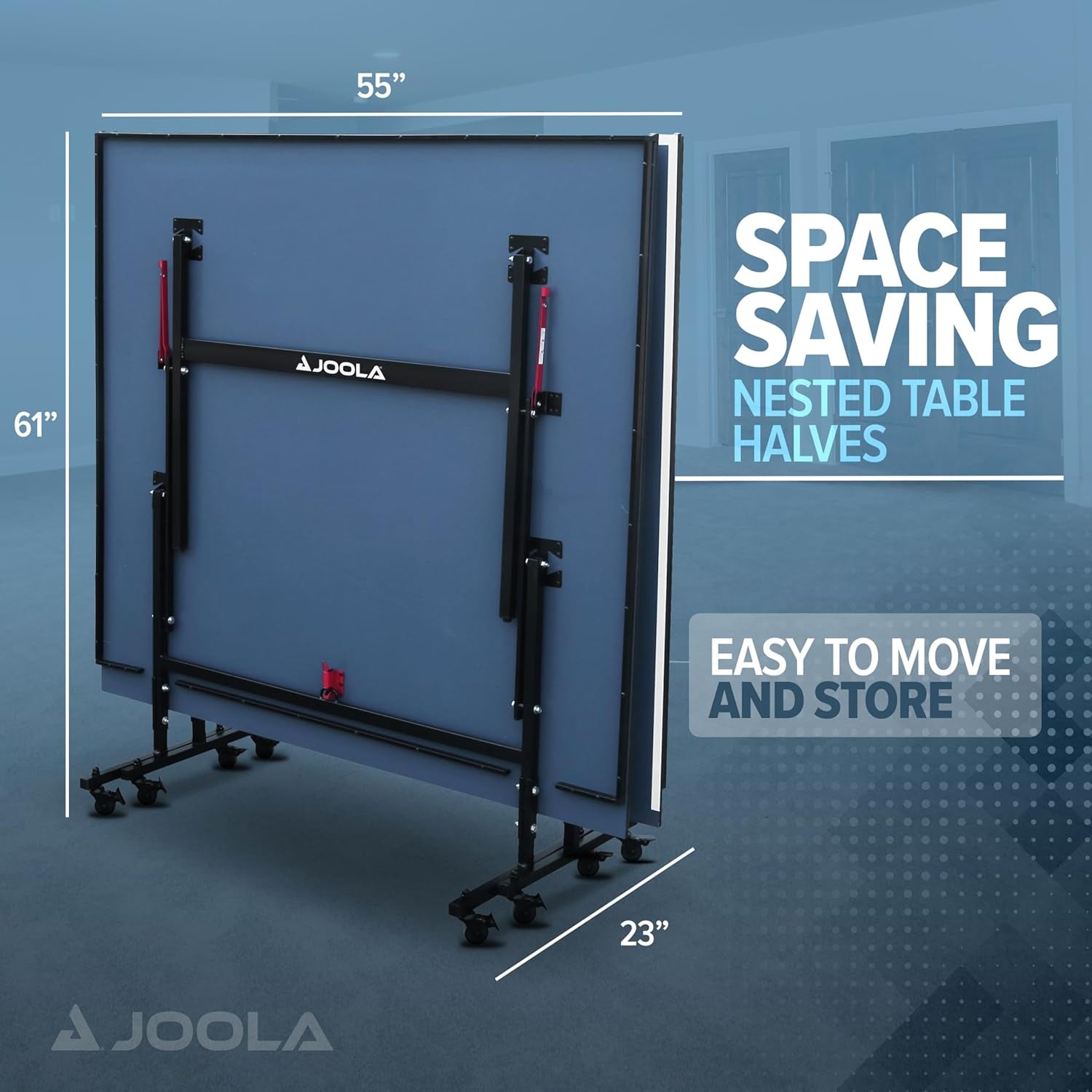 inside Professional MDF Indoor Ping Pong Table with Quick Clamp Table Tennis Net and Post Set - 10 Minute Easy Assembly - Tournament Quality - Foldable with Single Player Playback Mode
