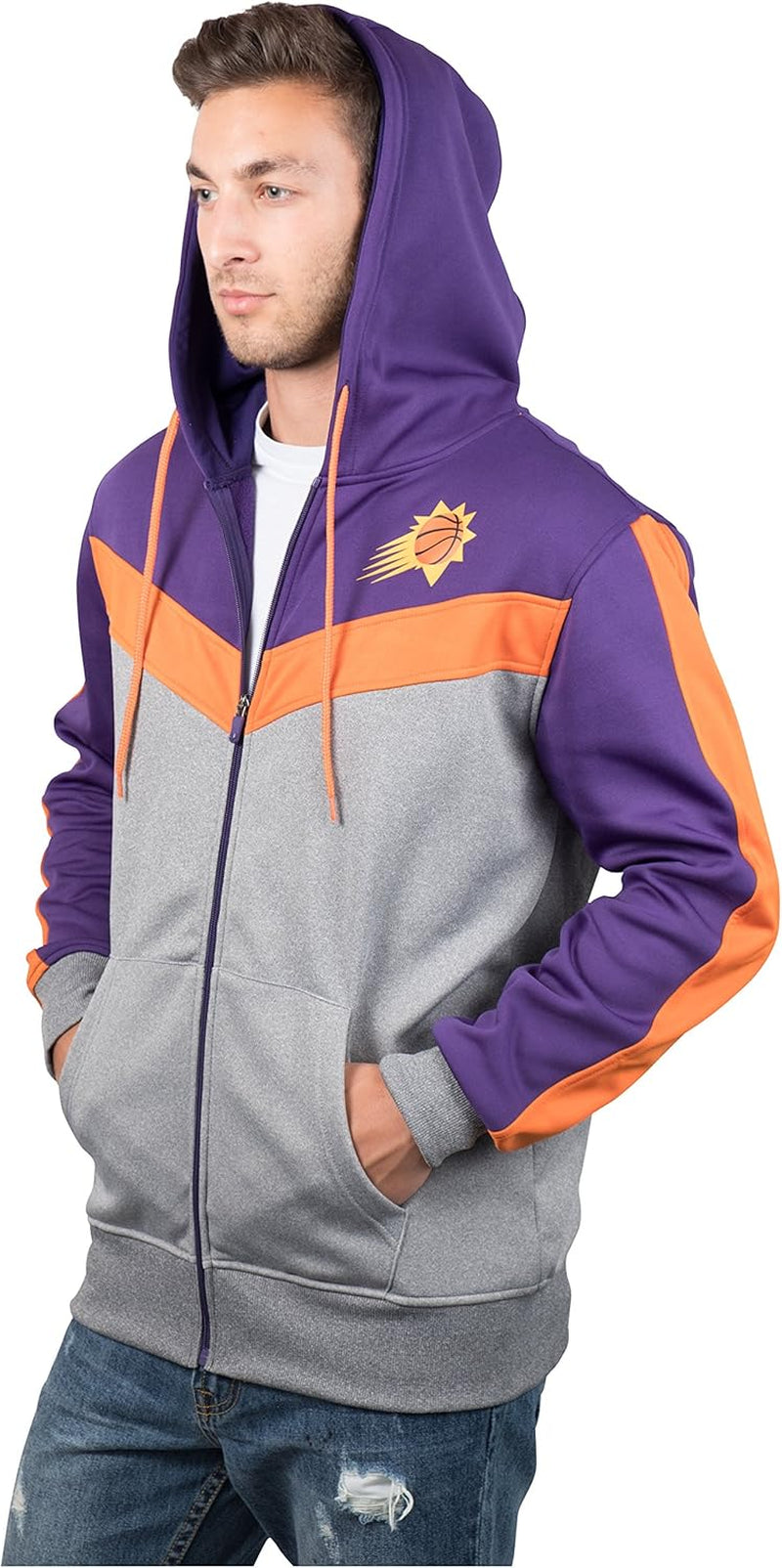 Men'S NBA Official Contrast Back Cut Full Zip Hoodie Sweatshirt