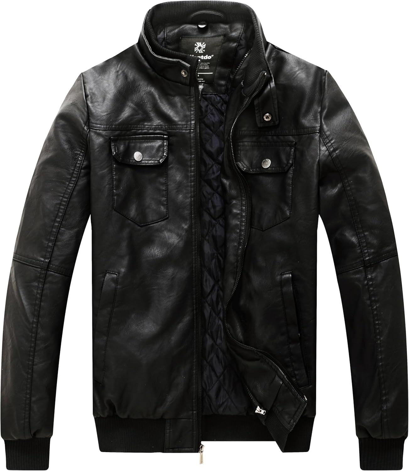 Men'S Faux Leather Jacket Windproof Motorcycle Bomber Jacket Slim Fit Winter Coat with Removable Hood