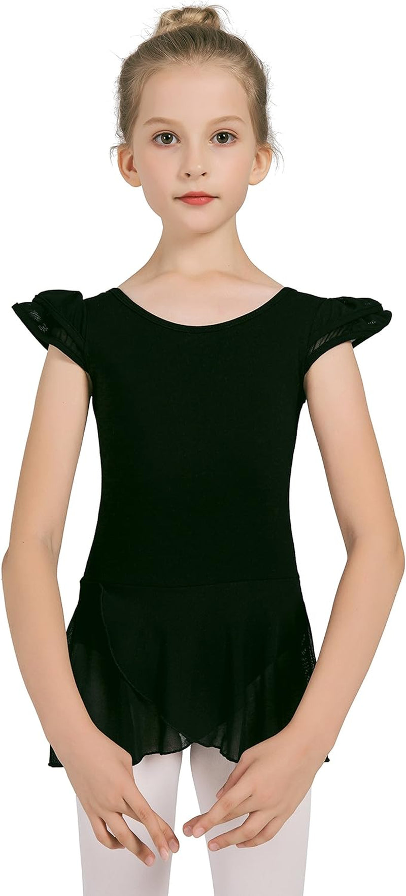 Girls’ Ballet Dance Leotards with Flutter Sleeve Petal Skirt and Bowknot Back
