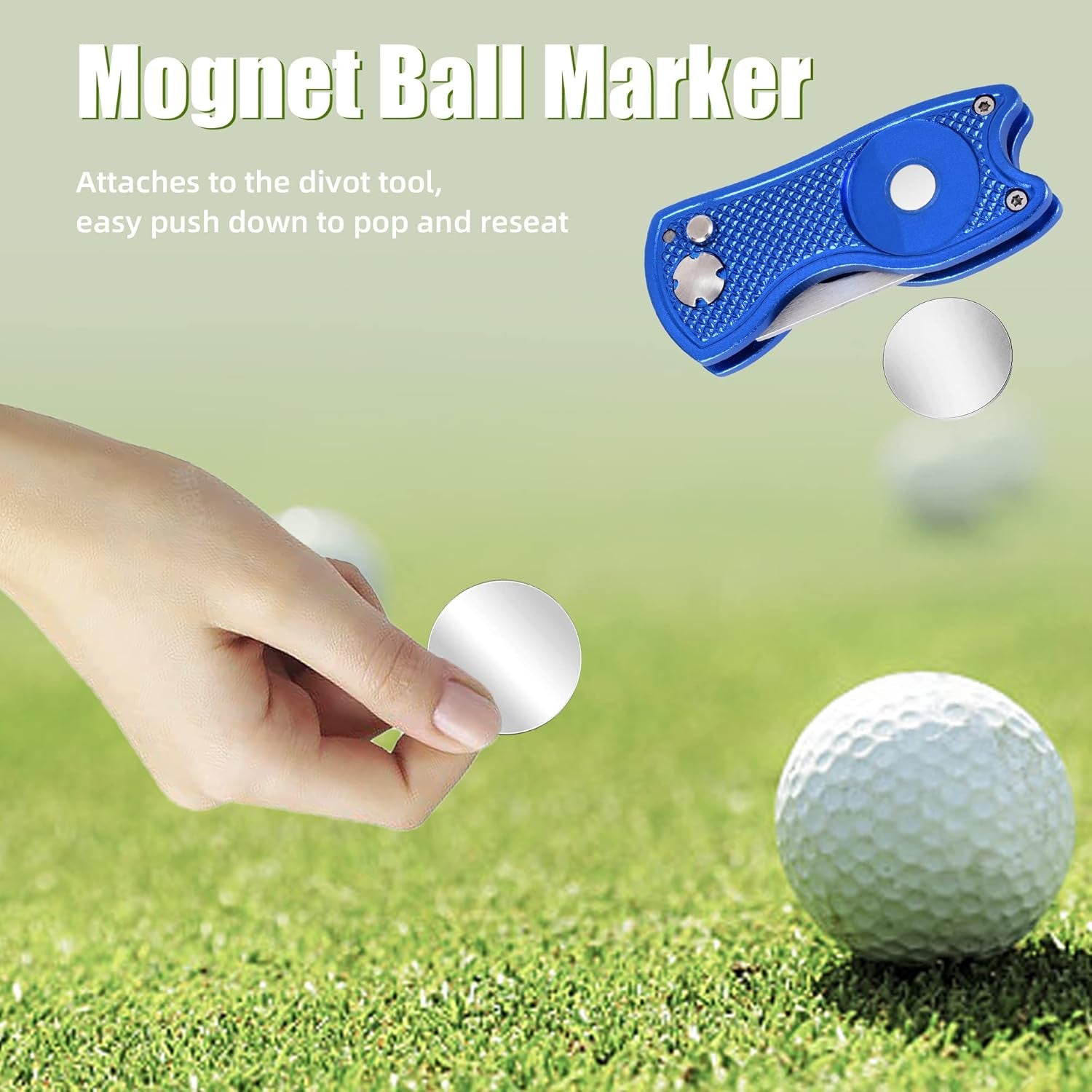 Premium All-Metal Foldable Golf Divot Repair Tool with Pop-Up Button & Magnetic Ball Marker - Available in 2-6 Pack