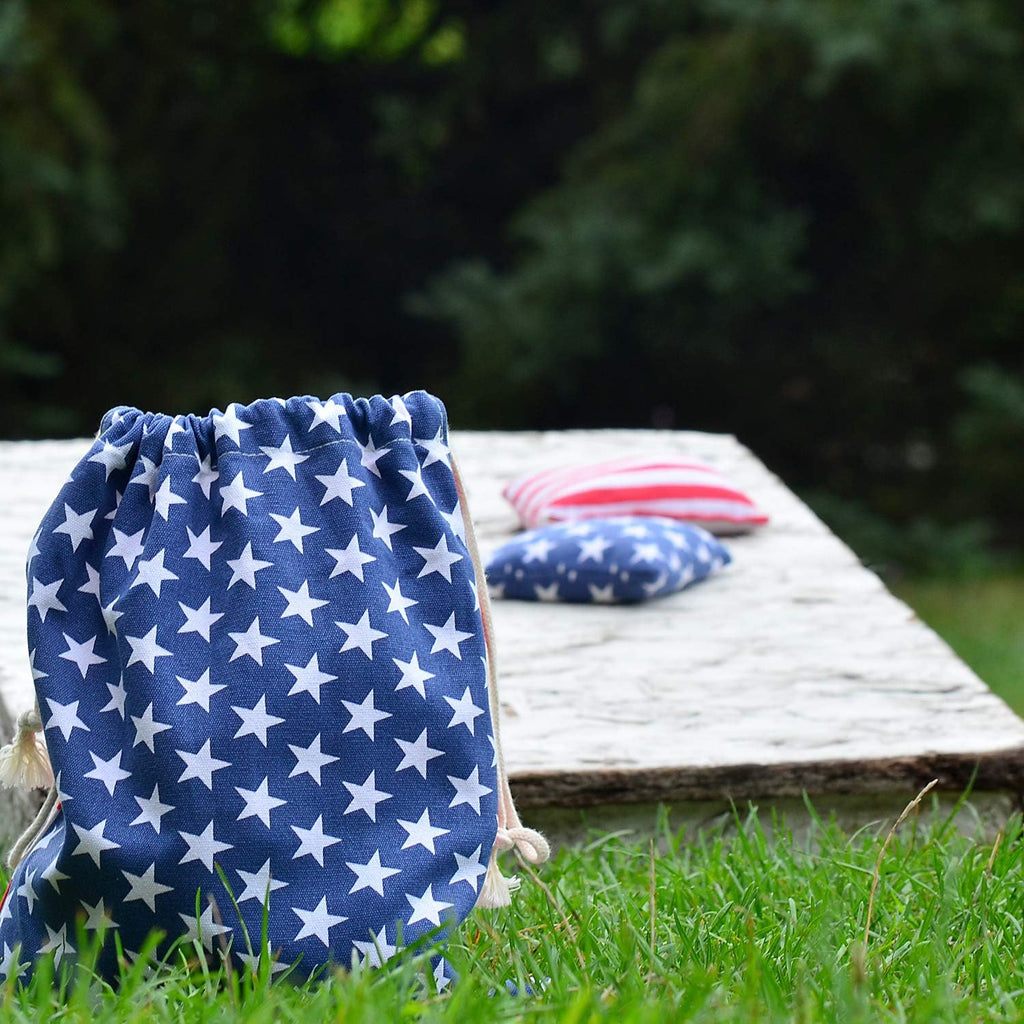 Regulation Cornhole Bean Bags: Professional American Flag Toss Game Set 8 Star and Stripes Outdoor Teams Tournament