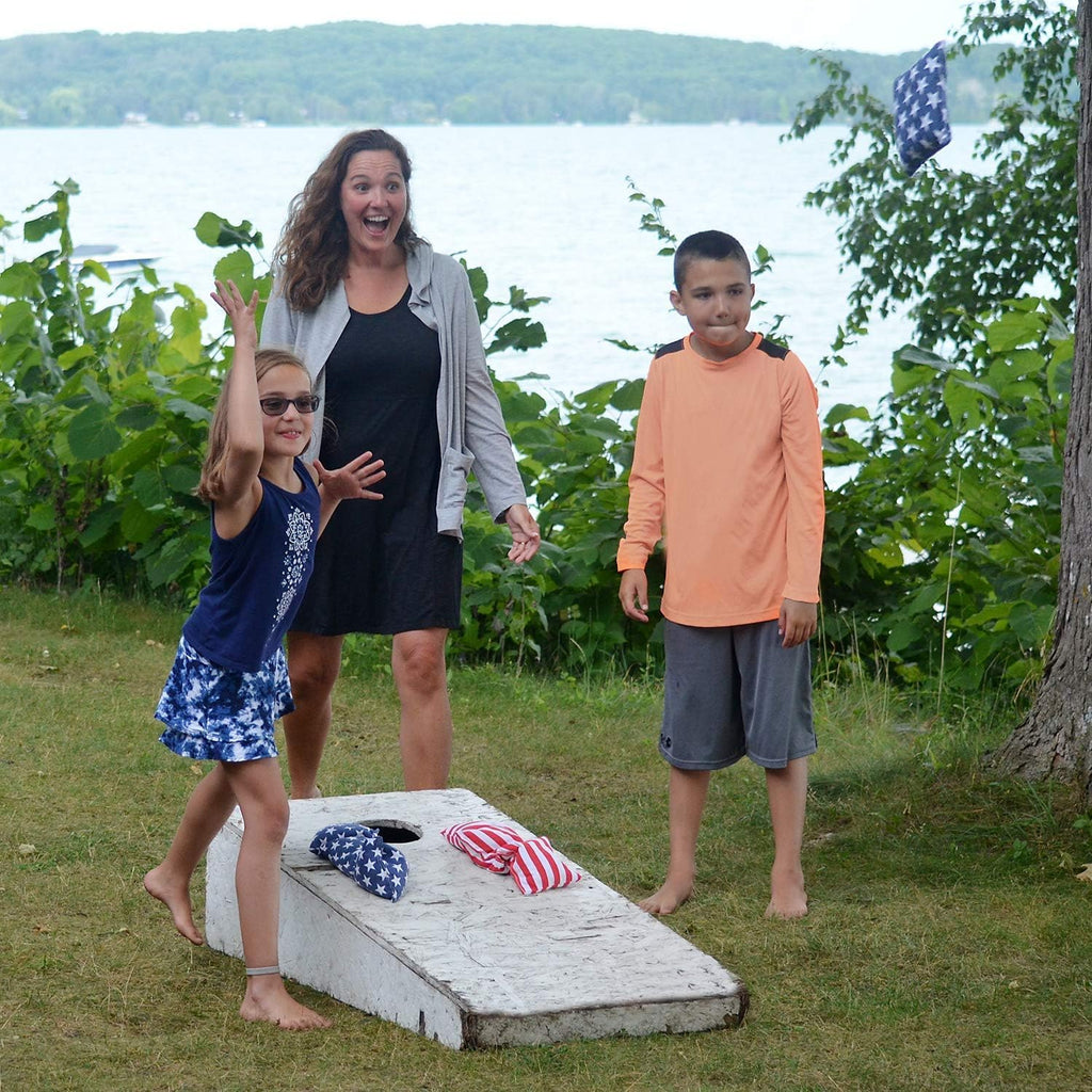 Regulation Cornhole Bean Bags: Professional American Flag Toss Game Set 8 Star and Stripes Outdoor Teams Tournament