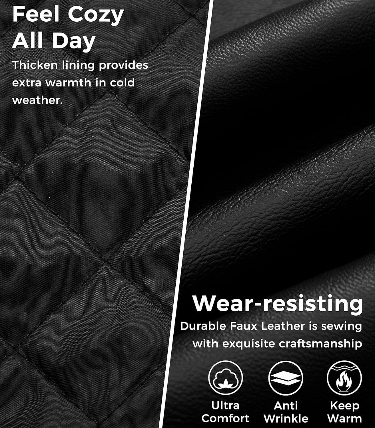 Men'S Faux Leather Jacket Windproof Motorcycle Bomber Jacket Slim Fit Winter Coat with Removable Hood