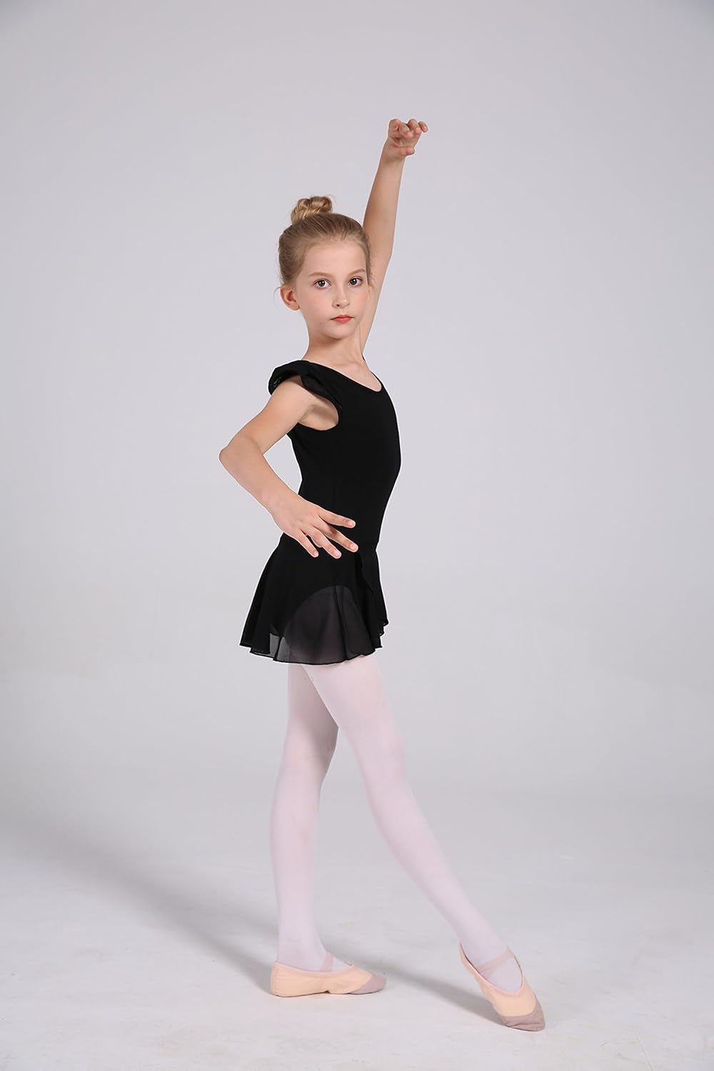 Girls’ Ballet Dance Leotards with Flutter Sleeve Petal Skirt and Bowknot Back