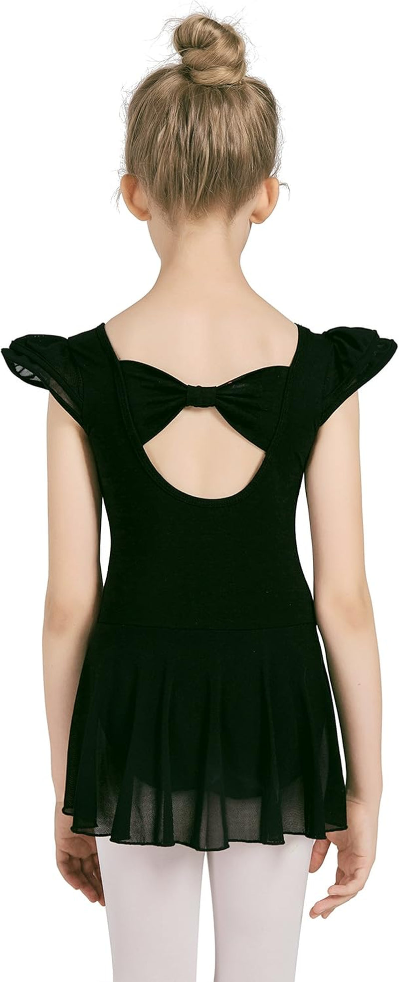 Girls’ Ballet Dance Leotards with Flutter Sleeve Petal Skirt and Bowknot Back