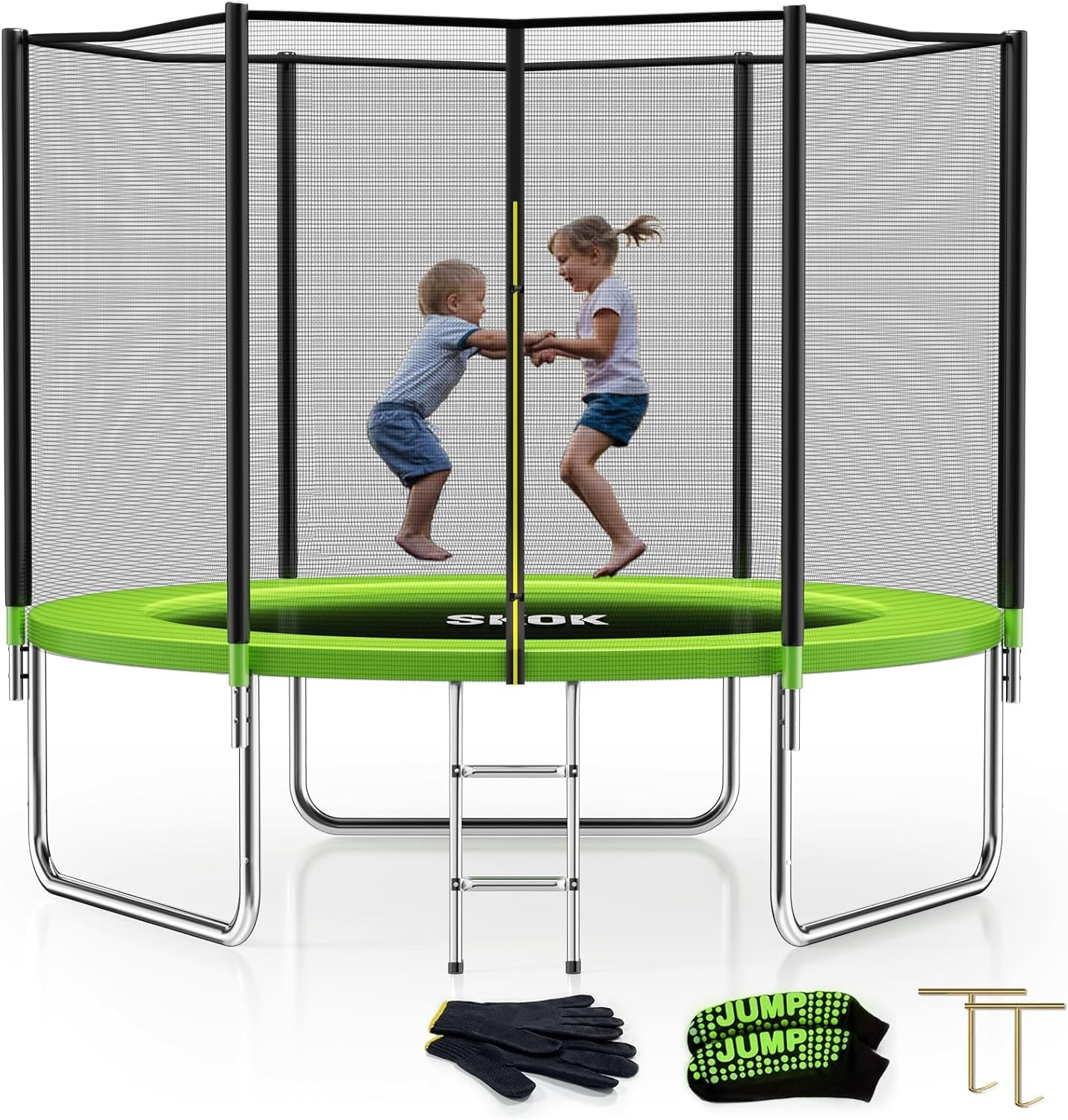 Trampoline 8FT 10FT 12FT 14FT 15FT Trampolines with Enclosure Net, 400LBS Outdoor Trampolines for Kids with Basketball Hoop-Astm Approved Trampoline for Children and Adults with Ladder