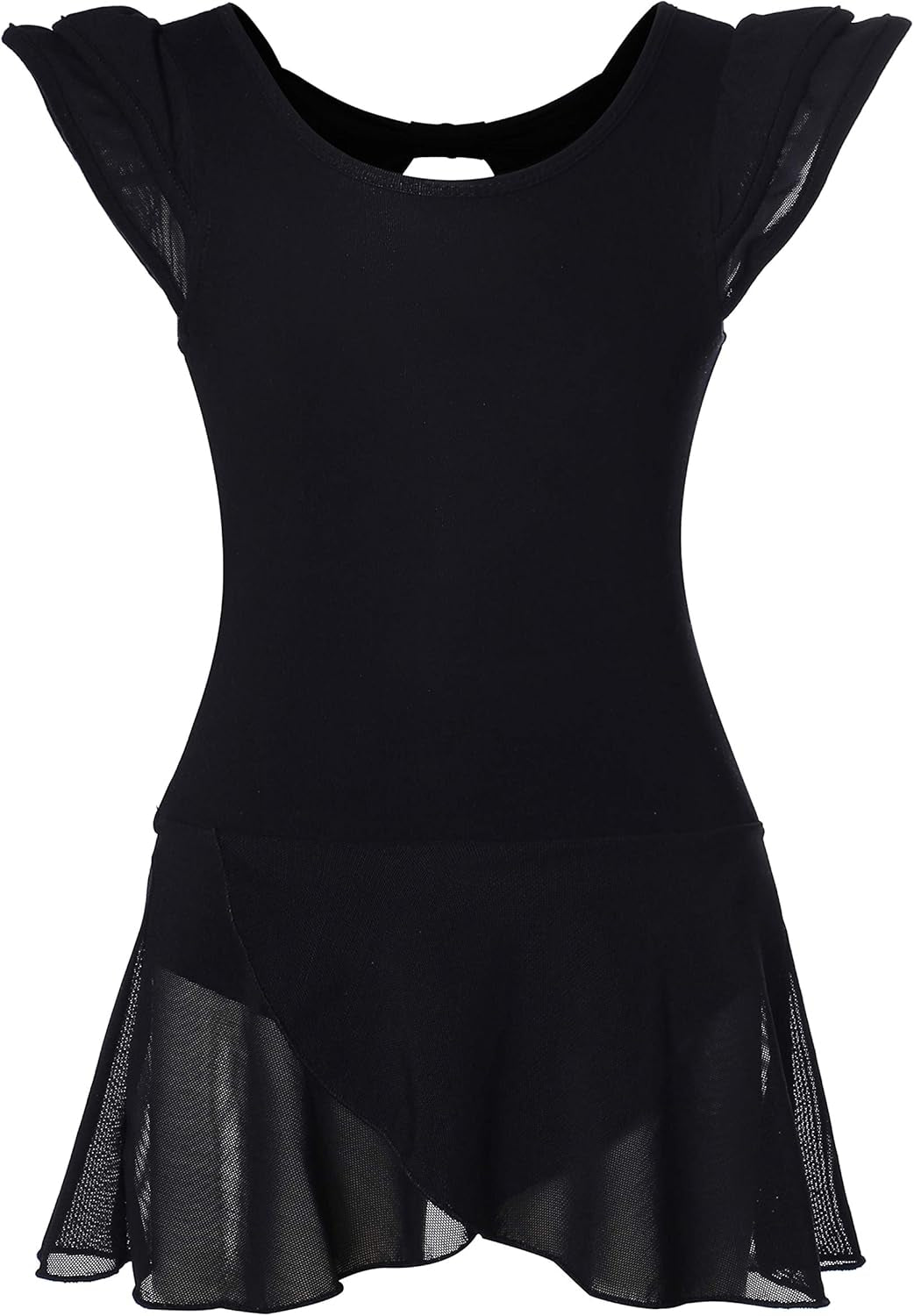 Girls’ Ballet Dance Leotards with Flutter Sleeve Petal Skirt and Bowknot Back