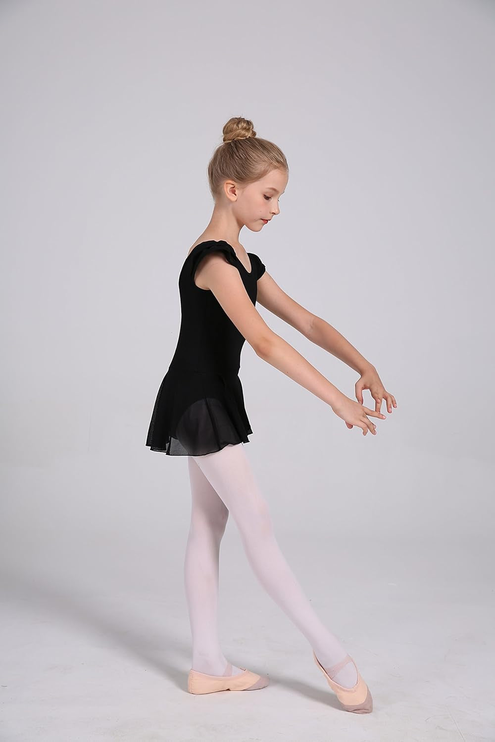 Girls’ Ballet Dance Leotards with Flutter Sleeve Petal Skirt and Bowknot Back