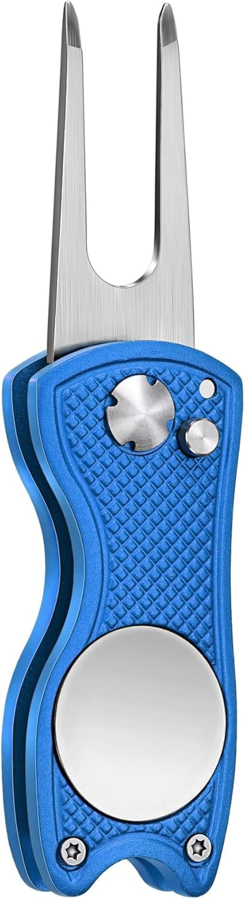 Premium All-Metal Foldable Golf Divot Repair Tool with Pop-Up Button & Magnetic Ball Marker - Available in 2-6 Pack