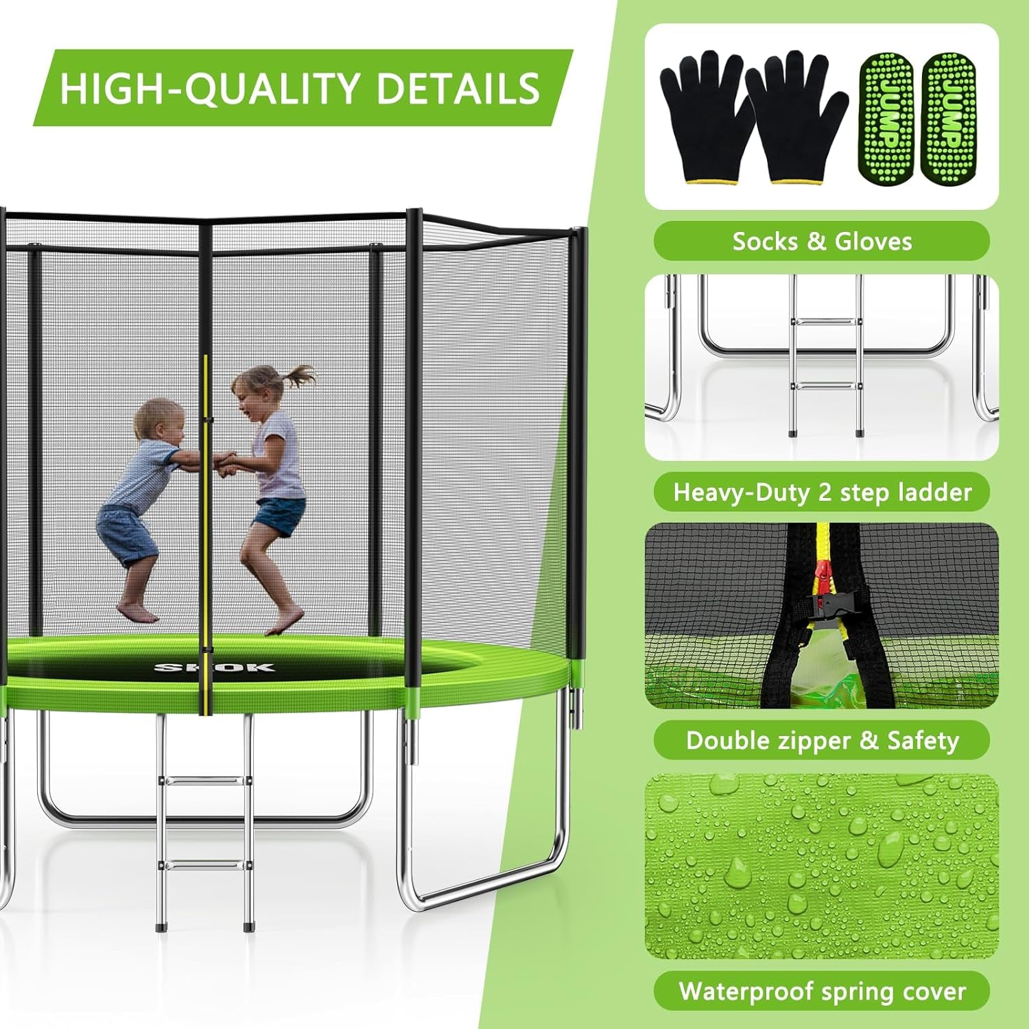 Trampoline 8FT 10FT 12FT 14FT 15FT Trampolines with Enclosure Net, 400LBS Outdoor Trampolines for Kids with Basketball Hoop-Astm Approved Trampoline for Children and Adults with Ladder