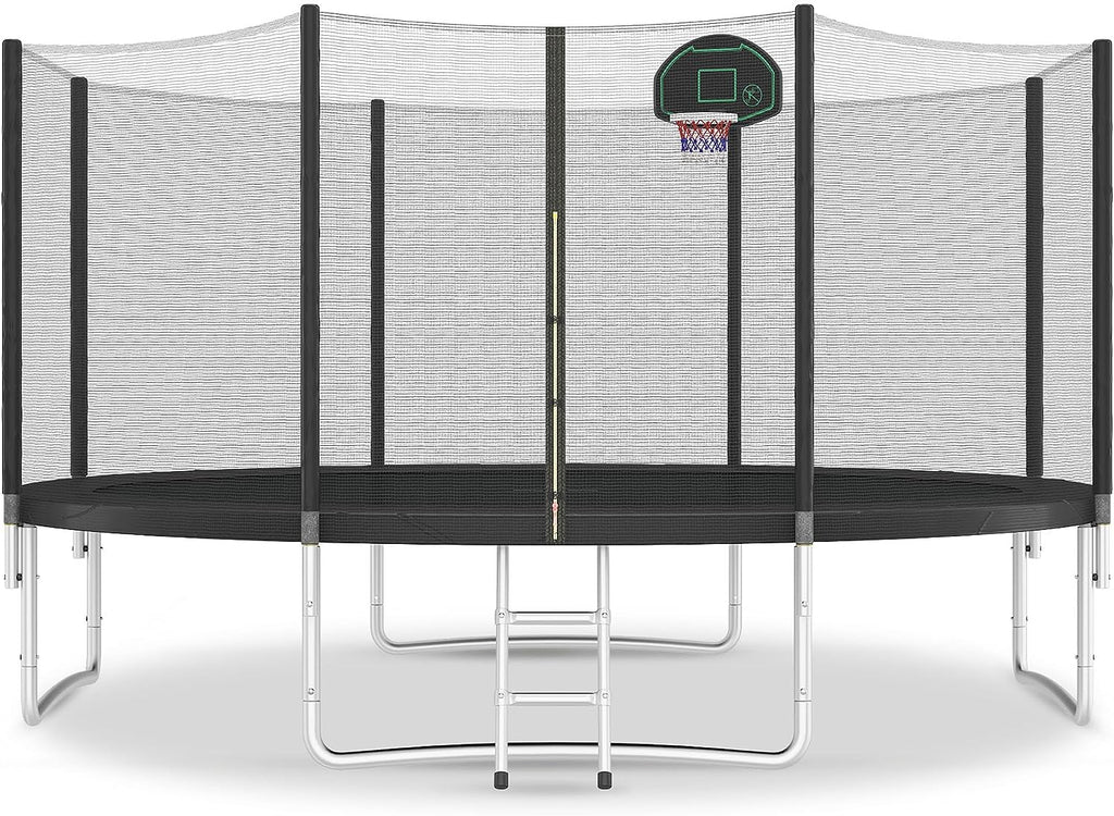 Trampoline 14FT 16FT Trampoline for Kids and Adults with Basketball Hoop, Enclosure Net & Ladder 1500LBS ASTM Approved Outdoor Recreational Trampolines